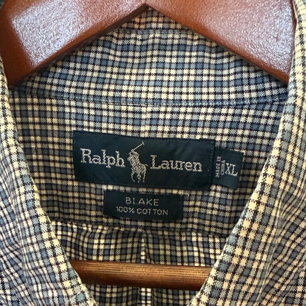 Ralph Lauren Checkered Cotton Shirt in Blue and Cream